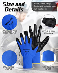 PU Coated Gloves Bulk, Reusable Rubber Safety Gloves for Men Women Work Warehous