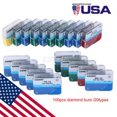 100PCS Dental Diamond Burs for High Speed Handpiece Medium FG 1.6mm AZDENT USA