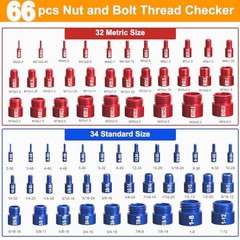 66 Pcs Nut and Bolt Thread Checker – 34 Standard 66 Thread Checker with Toolbox