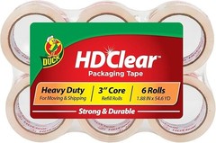 Duck HD Clear Heavy Duty Packing Tape Refill, 6 Rolls, 1.88 Inch x 54.6 Yard