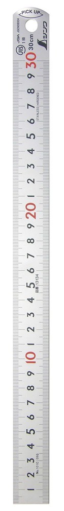 SHINWA Sokutei Pick Up Ruler 30cm Silver with Red Number Stainless Steel 13134