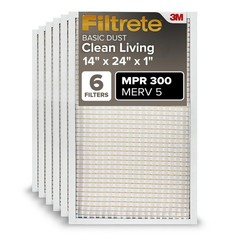 Filtrete 14x24x1 Air Filter MERV 5, 6-Pack AC Furnace Filters 14x24x1, White