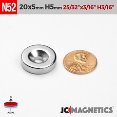 20mm x 5mm Hole 5mm Strong N52 Countersunk Ring Rare Earth Neodymium Magnet