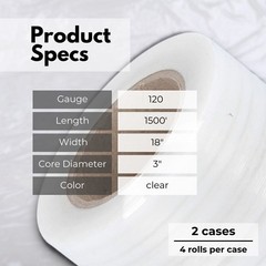 8 Rolls 120 Gauge 18″ x 1000′ Moving Blown Hand Clear Stretch Wrap Shrink Film