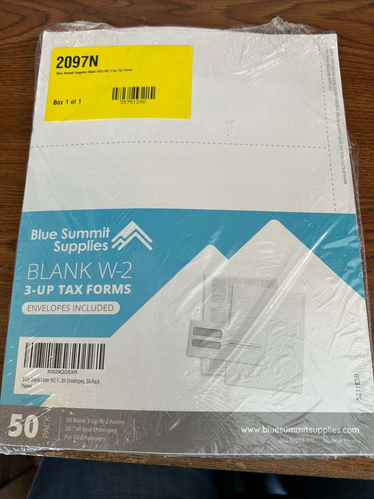 Blue Summit Supplies 50 Pack Blank W-2 3-Up Tax Forms Envelopes Included