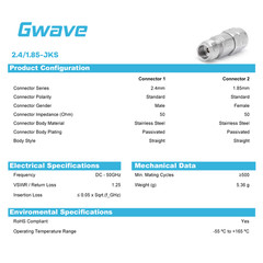2.4mm Male to 1.85mm Female Adapter, DC – 50GHz