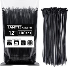 Zip Ties 12 Inch, Black Zip Ties 100 Pack, 40Lb, Cable Ties, Self-Locking Wire