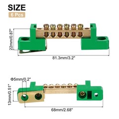 6 Pcs Ground Bus Bar Terminal Grounding Bar Brass 6 Positions Block Green