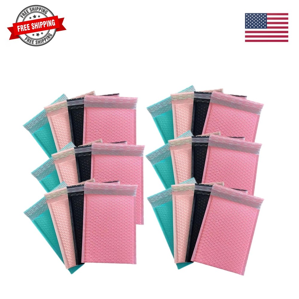 Small Poly Bubble Lined Mailers Padded 24 Pack 5×7 Inches 4 Colors Pink Green…