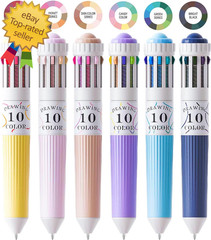 60 Colors Multicolor Pen in One, 6Pcs 10-In-1 Retractable Colored Ballpoint Pens
