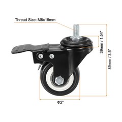 4pcs 2″ Swivel Threaded Stem Casters M8x15mm Caster Wheel with Brake 110lbs Load