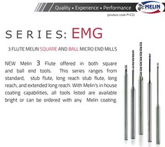 3/64″ Ball End, .070″ LOC, .710″ Long Reach 3FL Carbide End Mill Melin USA H0847