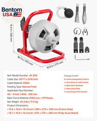 Drain Cleaner Machine 50 FT X 5/16 Inch, Sewer Snake Auger with 228RPM Electric