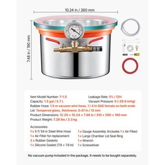 Uimoso 1.5Gal Stainless Steel Vacuum Chamber with Tempered Glass Lid Degassing