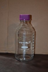 *Lot of 4* VWR 10754-820 Media/Storage Glass Bottles, 1000 mL, only 3 caps