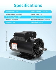 2HP SPL Air Compressor Motor 3450RPM Single Phase Electric Motor 5/8″ Keyed 230V