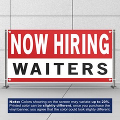 Now Hiring Waiters 13 oz Heavy Duty Vinyl Banner Waitress Waiter Jobs Available