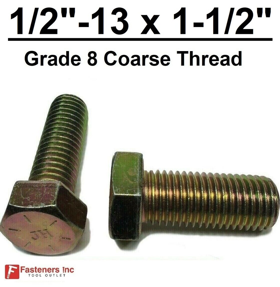 1/2-13 x 1-1/2″ (FT) Hex Bolt Yellow Zinc Plated Grade 8 Cap Screw Coarse Thread