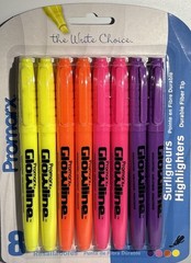 Promarx Glowline 1pk 8pcs MultiColor Durable Fiber Tip Highlighters-NEW-SHIP24HR
