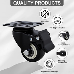 4Pcs Caster Wheels Set with Brake 2″ No Noise Locking Wheel for Furniture 800lbs