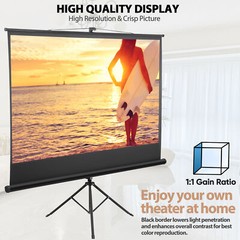 84″ Projector Screen with Tripod Stand Portable Movie 16:9 HD Projection Screen