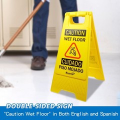 Aoutrow Caution Wet Floor Sign, Bilingual Foldable Safety Sign (17.12in x 8.3…