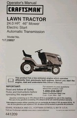 Sears Craftsman YT4000 Hydro 24.0 h.p. 46″ Lawn Tractor 917.288570 Owners Manual