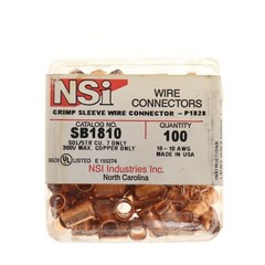 NSI INDUSTRIES SB1810 COPPER CRIMP SLEEVE WIRE CONNECTORS, 18-10 AWG (100-PACK)