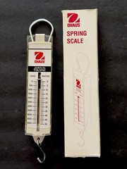 Vintage Ohaus Spring Scale 8008 In Box USA Made Grams Newtons Dental Lab Hook