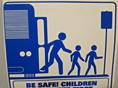 2 – Bus / Transit Vinyl Decals BE SAFE! CHILDREN MUST EXIT FIRST 4 Languages