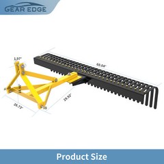 3 Pt Rock Rake 60” Landscape Soil Gravel Lawn for Cat 1 Campact Tractor Heavy