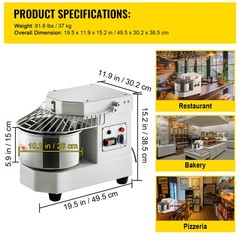 8QT Commercial Dough Mixer Spiral Food Mixer Pizza Bakery Dual Rotating 450W