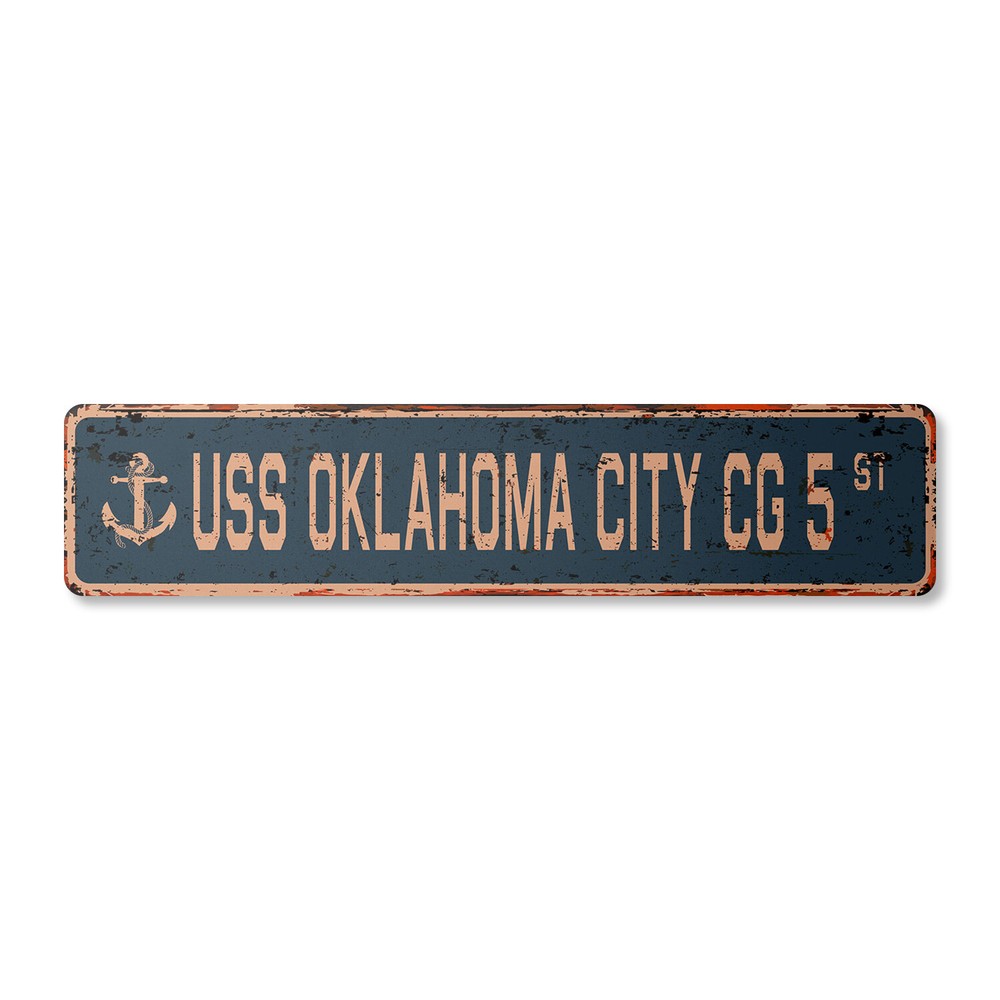 USS OKLAHOMA CITY CG 5 Vintage Street Sign us navy ship veteran sailor rustic