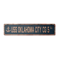 USS OKLAHOMA CITY CG 5 Vintage Street Sign us navy ship veteran sailor rustic