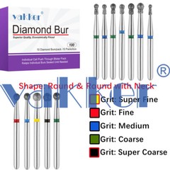 Diamond Burs FG High Speed Round & Round with Neck Super Fine Medium Coarse Grit