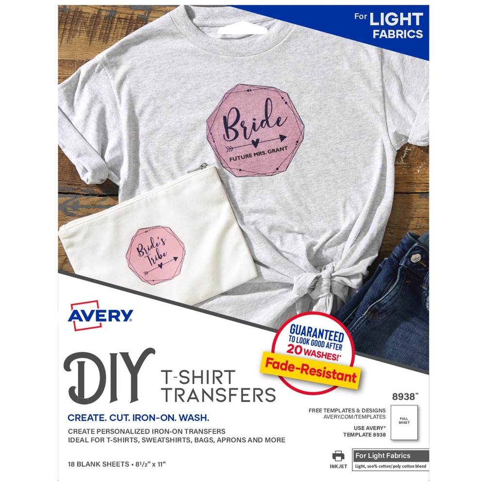 Avery T-Shirt Transfers Light 8938 Pack Of 18