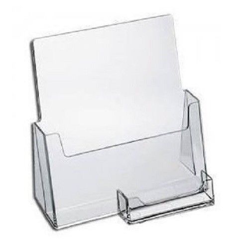 6 Pack Clear Large Brochure Holder With Business Card Flyer Stand AZM Displays