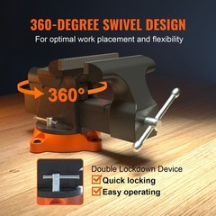 6″ Bench Vise w/ Anvil 360°Swivel Locking Base Heavy Duty Ductile Iron