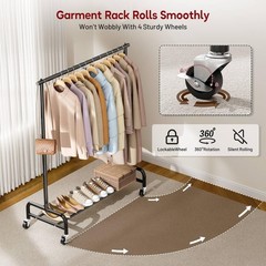 Heavy Duty Metal Clothing Rack 43W Rollers for Coats Shirts Dress Storage