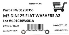 (100) M3 DIN125A Stainless Steel Flat Washer 3mm DIN 125 A2 (QTY:100 Pieces)
