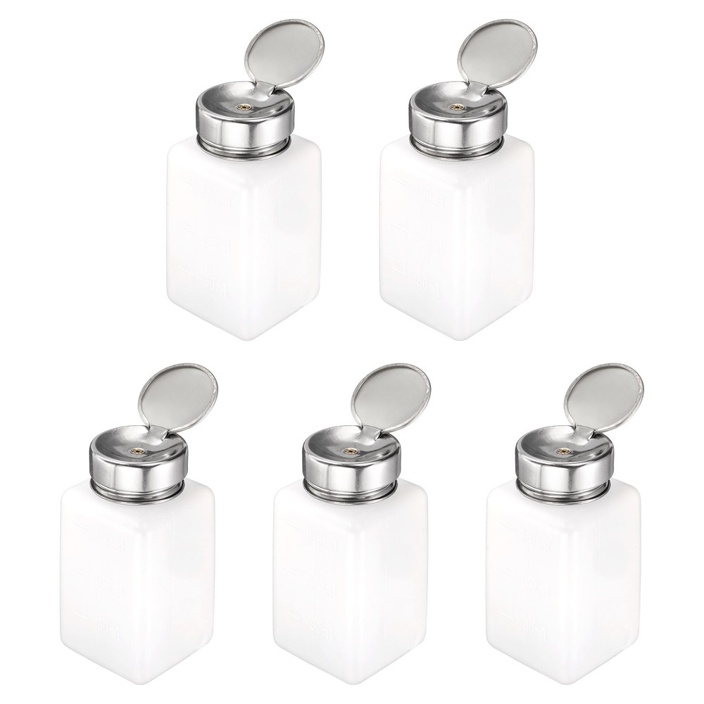 5Pcs, Solvent Alcohol Dispenser 180ml Push Down Nail Polish Remover Bottle White