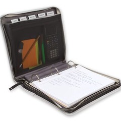 Black Gray Zippered Storage Binder with Expanding File and Carry Handle