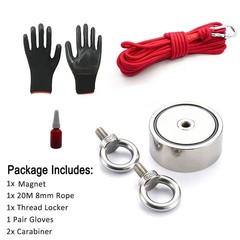 800lbs Magnet Fishing Kit Double Side Pull Force Strong Neodymium Carabiner Rope