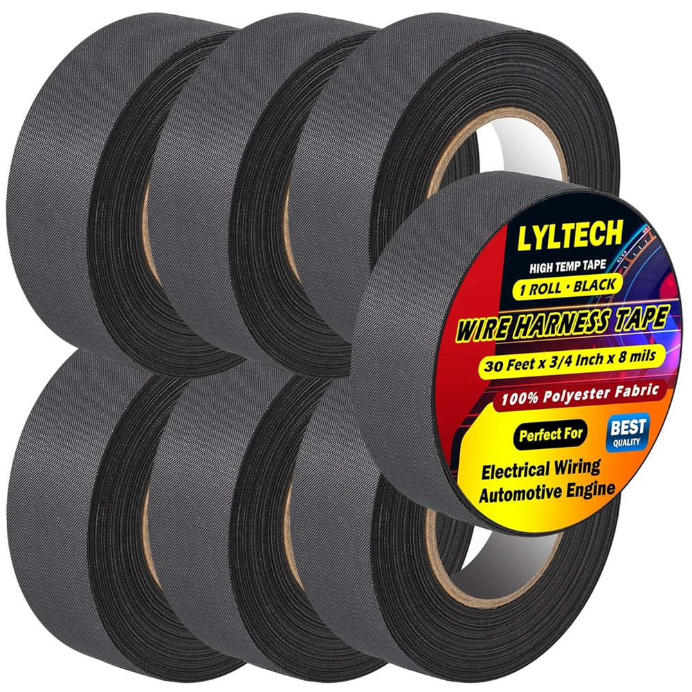 Wire Harness Tape 7 Rolls, Polyester Fabric,Flame Retardant,At 257℉ to -40℉, Wir