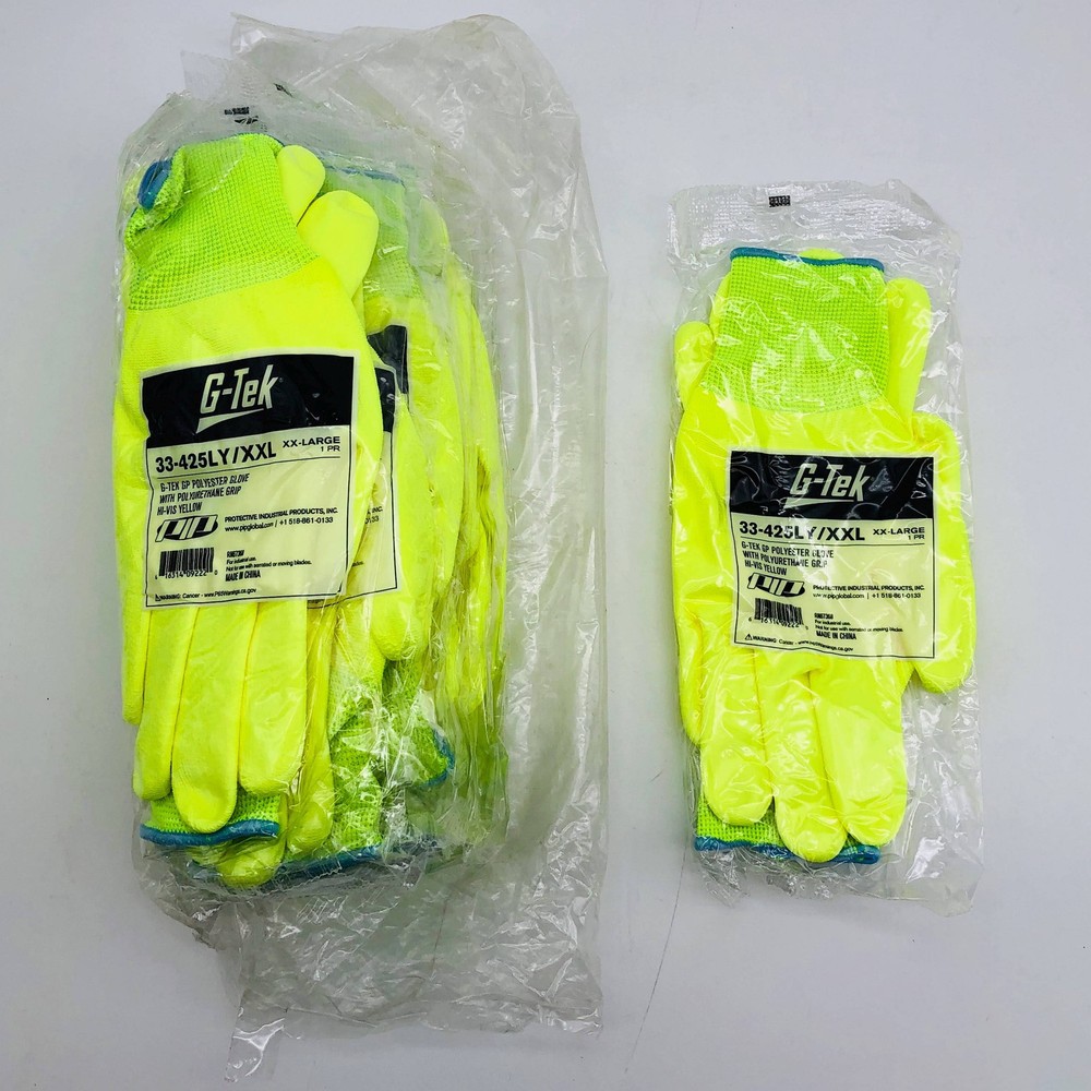 PIP 33-425LY/XXL Work Gloves Size XXL G-tek Polyuerthane Grip Hi Vis 12 Pairs