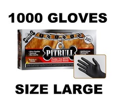 PITBULL Black Nitrile Gloves, 6 mil, Powder Free, Case of 1000 Size L LARGE