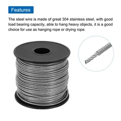 131Ft(40M) Wire Rope 304 Stainless Steel Cable 1/12″ 6pcs Sleeve Clear