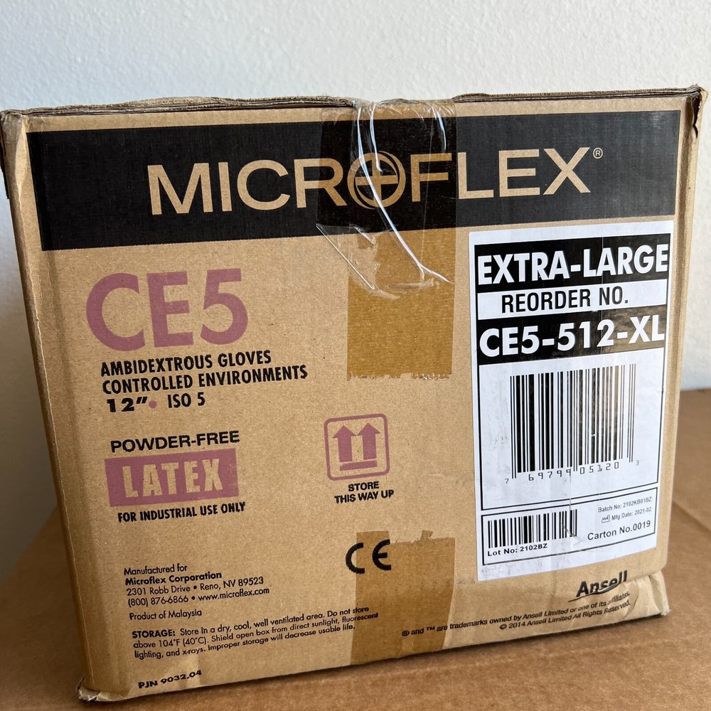 Microflex CE5-512-XL Ambidextrous Latex Gloves 12″ ISO5 size XL Extra large