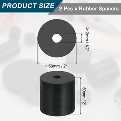 2Pcs Thick Rubber Spacer 2 Inch OD x 1/2 Inch ID x 2 Inch Thickness