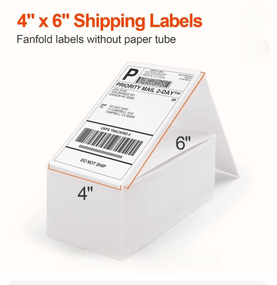 4″x6″ Direct Thermal Shipping Labels Thermal Printers Fanfold 500 Lables